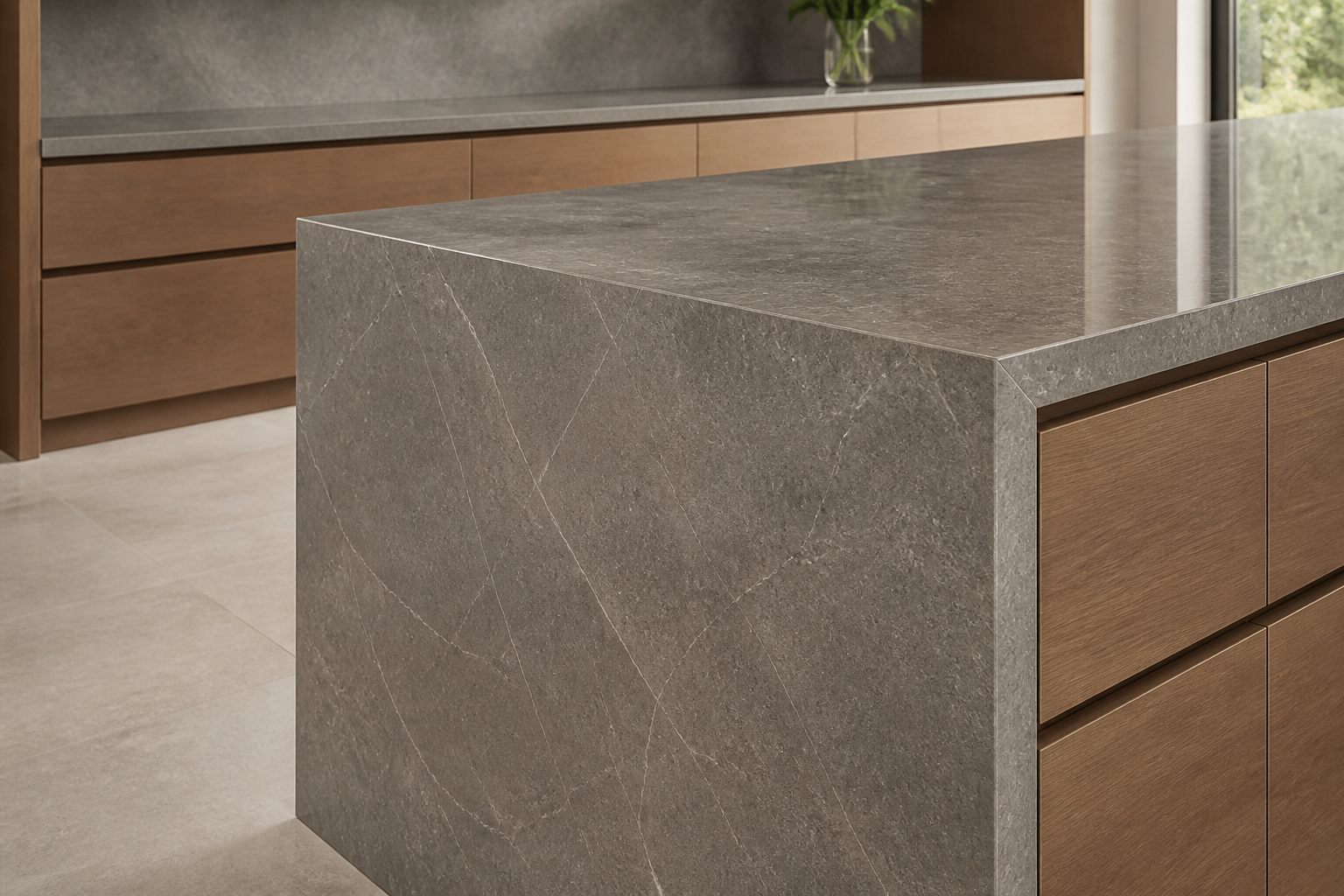 Sunny Grey — Countertop and waterfall edge